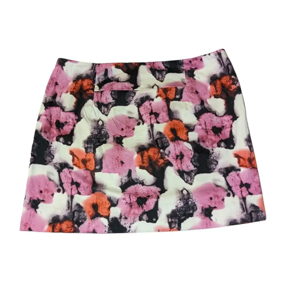 J.Crew Mini Skirt Floral Artsy Art2Wear Modern Side-Zip A-Line Pink/Orange Sz 6
